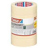 tesa Malerband ECONOMY - Vielseitiges Klebeband für Malerarbeiten ohne Lösungsmittel - Bis zu 4 Tage nach Gebrauch rückstandslos entfernbar, 5x 50 m x 30 mm