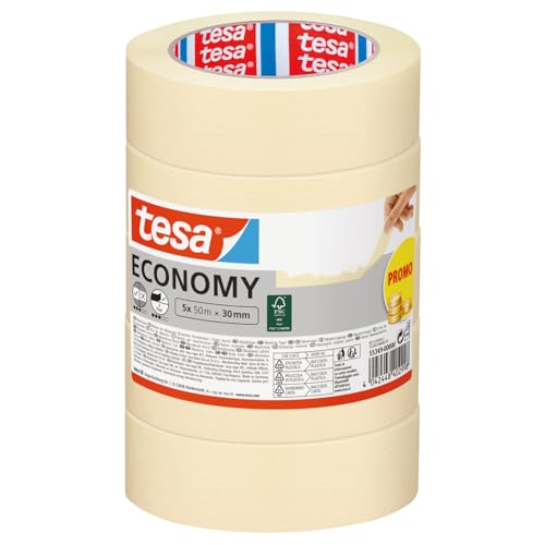 tesa Malerband ECONOMY - Vielseitiges Klebeband für Malerarbeiten ohne Lösungsmittel - Bis zu 4 Tage nach...