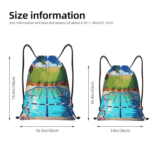 Small Drawstring Bag - Sport Flamingo and swimming pool Print Sackpack for Yoga, Dance, Travel, Hiking - Lightweight Storage4