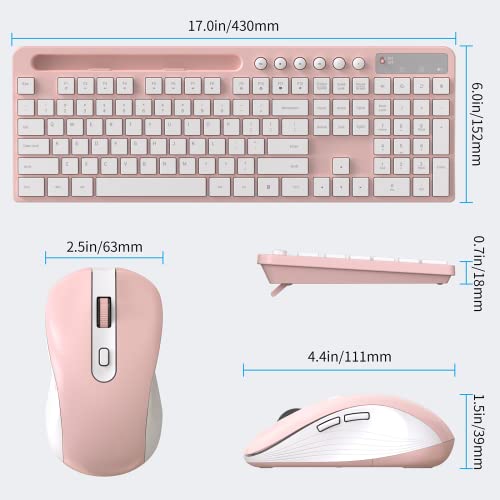 Wireless Keyboard And Mouse Combo, Marvo 2.4G Ergonomic Wireless Computer Keyboard With Phone Tablet Holder, Silent Mouse With 6 Button, Compatible With Macbook, Windows (Pink) #TOP3