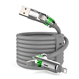Mfish らいとにんくけ-ぶる【2メートル 240W PD3.1対応】 4 in 1 マルチ充電ケーブル type-C lighting USB-A 耐久性のある液体シリコン 呼吸式LEDライト搭載 高速充電 480Mbps データ転送 iPhone 17 / 16 / 15 / 14 Pro Max Macbook iPad Android ゲーム機 ラップトップ 対応 グレー