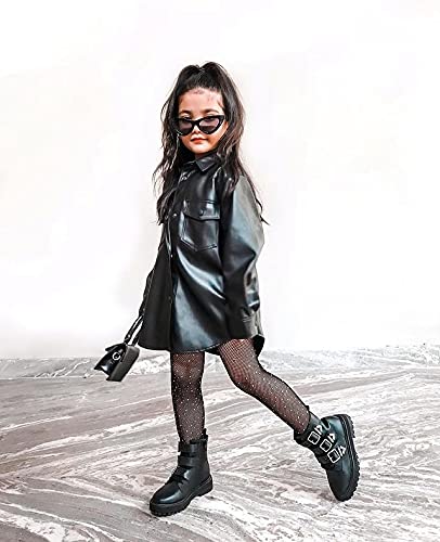 Sdghg LZM-IWKB7QD-KCSA2 Kids Toddler Girl Long Sleeve Pu Faux Leather Jackets Lapel Button Down Top Coat Fall Winter Clothes Outwear thumb #1