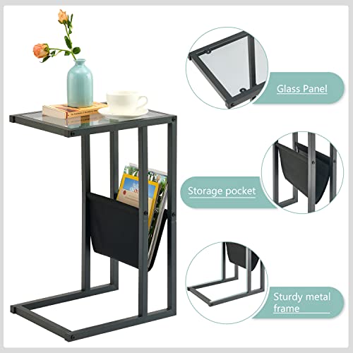 Gewudraw Side Table, C Shaped End Table, C Table Narrow Couch Table Glass Side Table End Table With Storage Bag For Bedroom, Living Room, Office And Small Spaces #TOP2