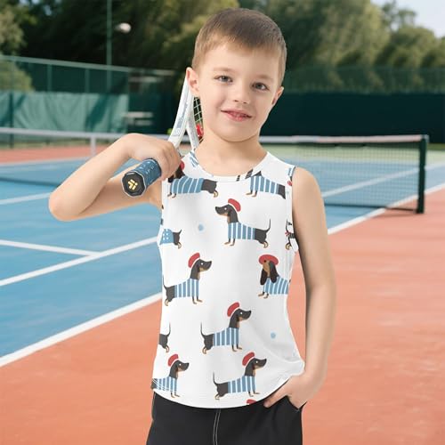 JUNZAN Cartoon Dachshund Tank Top for Boys Sleeveless Summer Vest Tee Toddler Club T-Shirt for Fitness Travel Swim Beach 3T 6