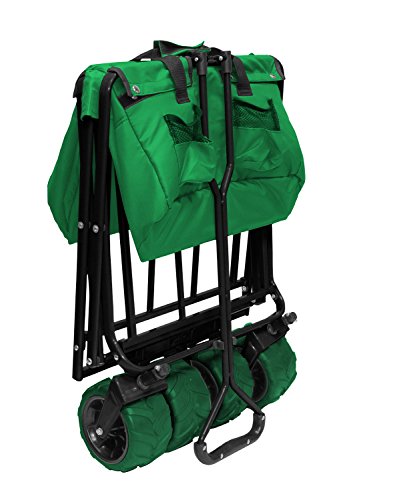 Creative Outdoor Distributor All-Terrain Folding Wagon, (Green) - Top + Cooler Bag Accessory Free- Multipurpose Cart For Gardening, Camping, Beach Trips, And Travelling #TOP5