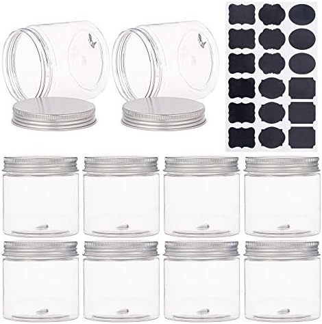 BENECREAT 12 Pack 2oz/60ml Column Plastic Clear Storage Containers Jars Organizers with Aluminum Screw-on Lids, Portable for Travel Cosmetics Body Care, DIY Small Arts Crafs Beads, Dry Food Snacks