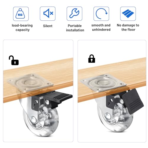 SWAWIS 8er Set Möbelrollen klein Möbel Rollen 50 mm Möbelrollen mit Bremse Rollen für Möbel Lenkrollen Tragkraft 160KG 360° Drehbar Rollen Transportrollen für Palettenmöbel, Couchtische, Krippen