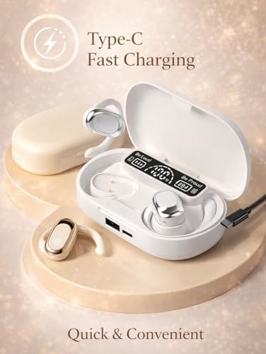 Image of M300 OWS Open Ear Wireless Earbuds with Display, ENC Mic for Crystal-Clear Calls, 60hr Playtime with Type-C Fast Charging, BT5.4 Gaming Bluetooth Earphones, Touch Control Sports Headset (White)
