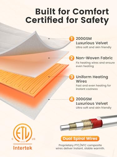 WOOMER Heated Blanket Full Size 77" x 84", Electric Blanket with 0.5-12 Hours Timer & 10 Heating Levels, ETL Certified, White Double-Sided Velvet, Over-Heat Protect, Machine Washable — view 5