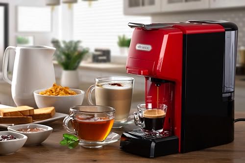 Image of Ariete Espresso coffee maker by Delonghi for Nespresso & Dolcegusto capsules, pods and powder | Espresso Coffee Maker Machine for Home | 19 Bar Pressure | 220-240V, 2Yrs Warranty (Red)