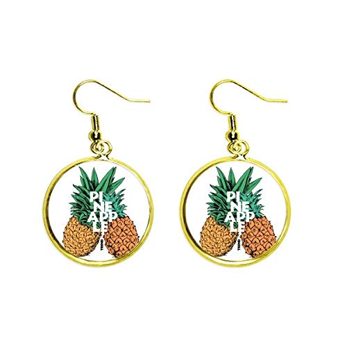Pendientes de piña colgantes y pendientes dorados de frutas tropicales de mujer