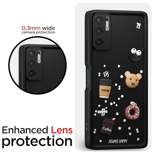 Image of Outlouders Back Cover for Redmi Note 10T 5G / Poco M3 Pro 5G | 3D Cartoon Bear Cute Fun Silicone Full Body Protection Bumper Case (Black)