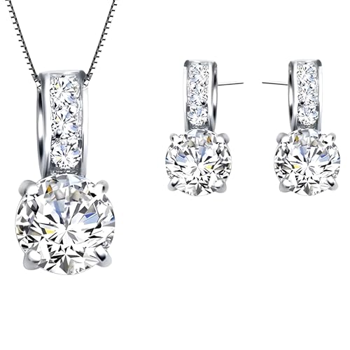 Juego de joyas clásicas de cristal para regalo de novia con collar colgante redondo