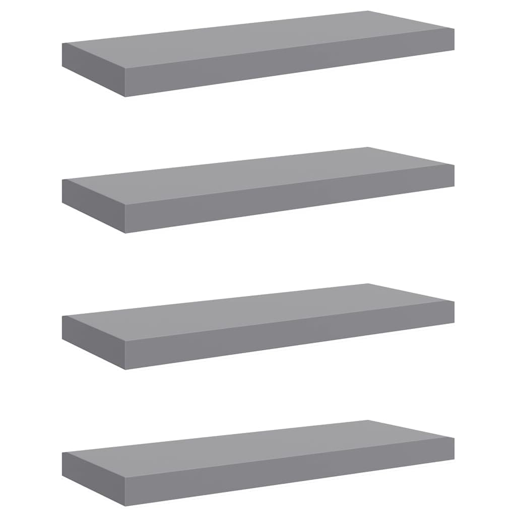Półki wiszące, 4 szt., szare, 60 x 23,5 x 3,8 cm, MDF, zestaw półek ściennych do sypialni, wytrzymałe półki wiszące na książki i dekoracje, łatwy montaż