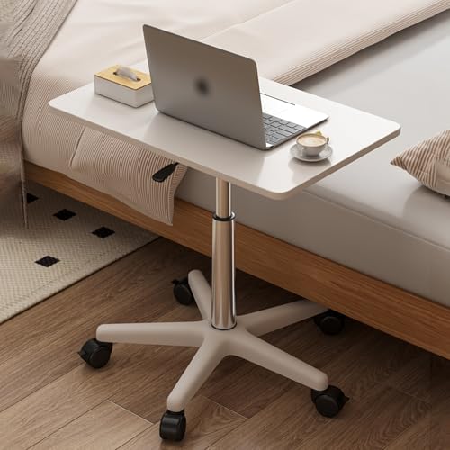 Mesa de centro ajustable con ruedas – Escritorio con ruedas ajustable en altura y mesita de noche móvil – Escritorio para computadora portátil de pie para el hogar, la oficina y el hospital (blanco