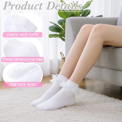 Image of Geyoga 3 Pairs Women Big Ruffle Socks Turn Cuff, Double Lace Ankle Cotton Frilly Socks for Ladies Summer