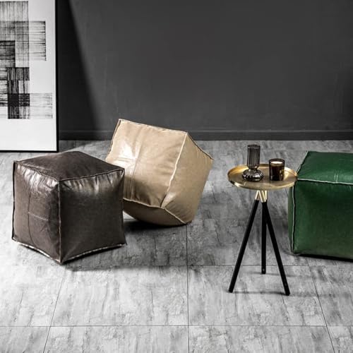 Pouf carré en cuir synthétique marron comme repose-pieds de salon - 6