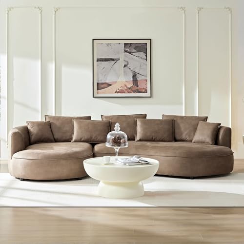 Image of KEIKI 129 inch Curved Oversized Modular Leathaire Sectional Sofa with Left Chaise, 4 Pillows, 3 Back Cushion, Modern Style Comfy 5-Seater Couch, Easy Assembly, for Office, Apartment, Living Room, Brown