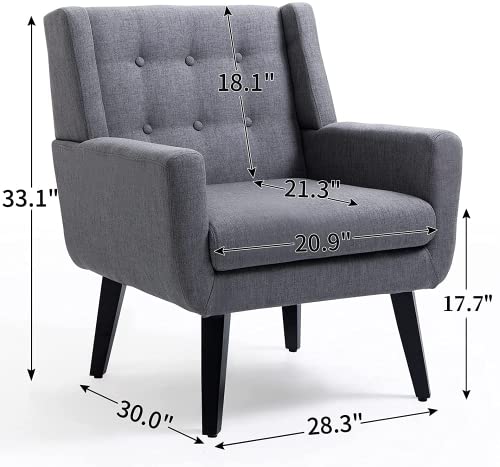 AVAWING Set of 2 Morden Accent Chair, Mid-Century Modern Upholstered Sofa Chair with Rubber Wood Legs, Comfy Linen Fabric Armchair for Living Room, Bedroom, Office (Grey)