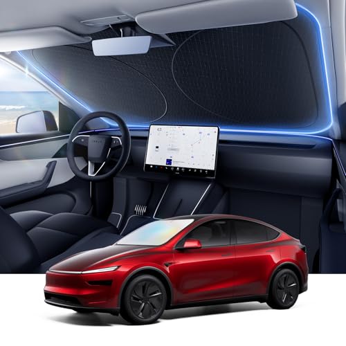 Amadaw Windshield Sun Shade - Double-Layer UV Block & Heat Insulation - Keeps Car Cool & Protects Interior, Foldable Reinforced Memory Steel Frame, Easy Storage with Bag, L Size 64 L x 34 W