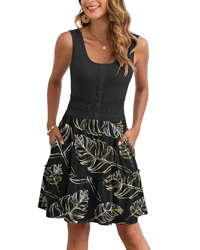 Image of AUSELILY Women Summer Dress Sleeveless Tank Button Down Dresses | Tank button down dress, Empire waist smocked, Casual beach vacation summer dresses with pockets