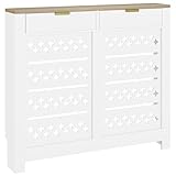 HOMCOM Cubreradiador con estantes abatibles, cubreradiador con estampado cruzado y estante superior, para salón, dormitorio, pasillo, 108 x 19 x 95,5 cm, blanco