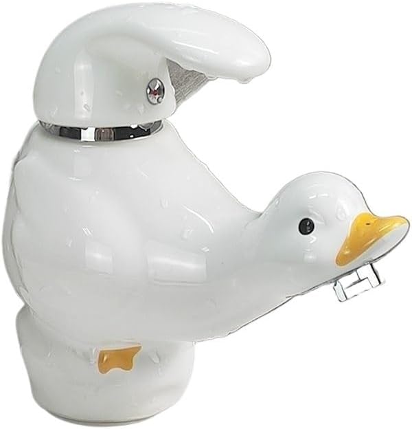 KLVN Cartoon Duck Ceramic Bathroom Faucet Cute Animal Design Hot & Cold Mixer Tap for Kids' Washbasin