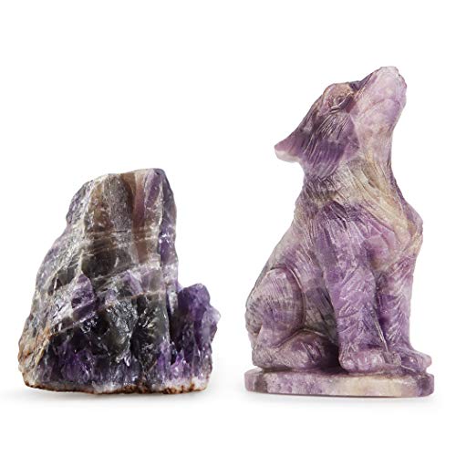 Estatua de lobo de amatista tallada 2 pulg miniatura 3