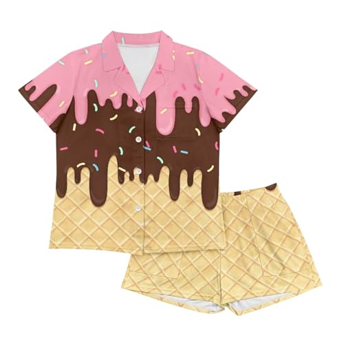 Image of Pjs Womens Short Sleeve Button Down Pajamas Set Two-Piece Nightwear with Pockets