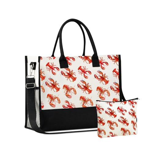 Bolsa tote de lona con diseño de langosta para mujer miniatura 1