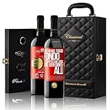 «Que hayas tocado fondo no significa que tengas que...» Mensaje en una Botella. Estuche-Maletín de LUJO 2x Vino Tinto Premium Reserva 12 Meses y Set de 4 Accesorios. Etiqueta Roja PERSONALIZABLE