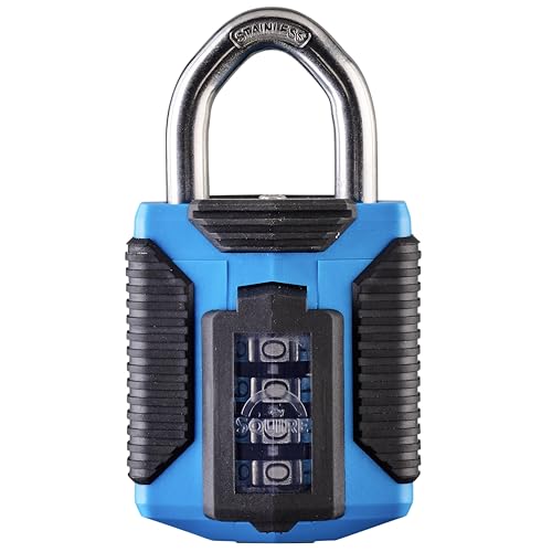 Squire Heavy Duty Padlock (CP50) - Toughest Steel Shackle - 4 Wheel Combination Padlock - Alloy Steel for Corrosion Resistance - Weatherproof Lock for Home, School & Garage (All Terrain Marine) Blue
