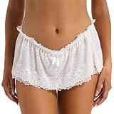Women Mini Lace Skirt Lingerie, Ruffled Low Rise Elastic Underwear Babydoll Panties for Sleepwear, Club, Rave Outfit (White, One Size)