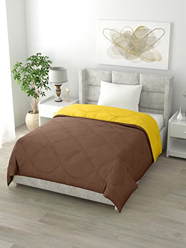 Image of Clasiko Reversible Single Bed Comforter; 60x90 Inches; 200GSM; Yellow & Brown