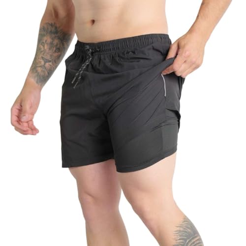 Shorts Masculino Duplo 2 Em 1 P/Corrida C/Lycra Compressão academia (BR, Alfa, M, Regular, Regular,