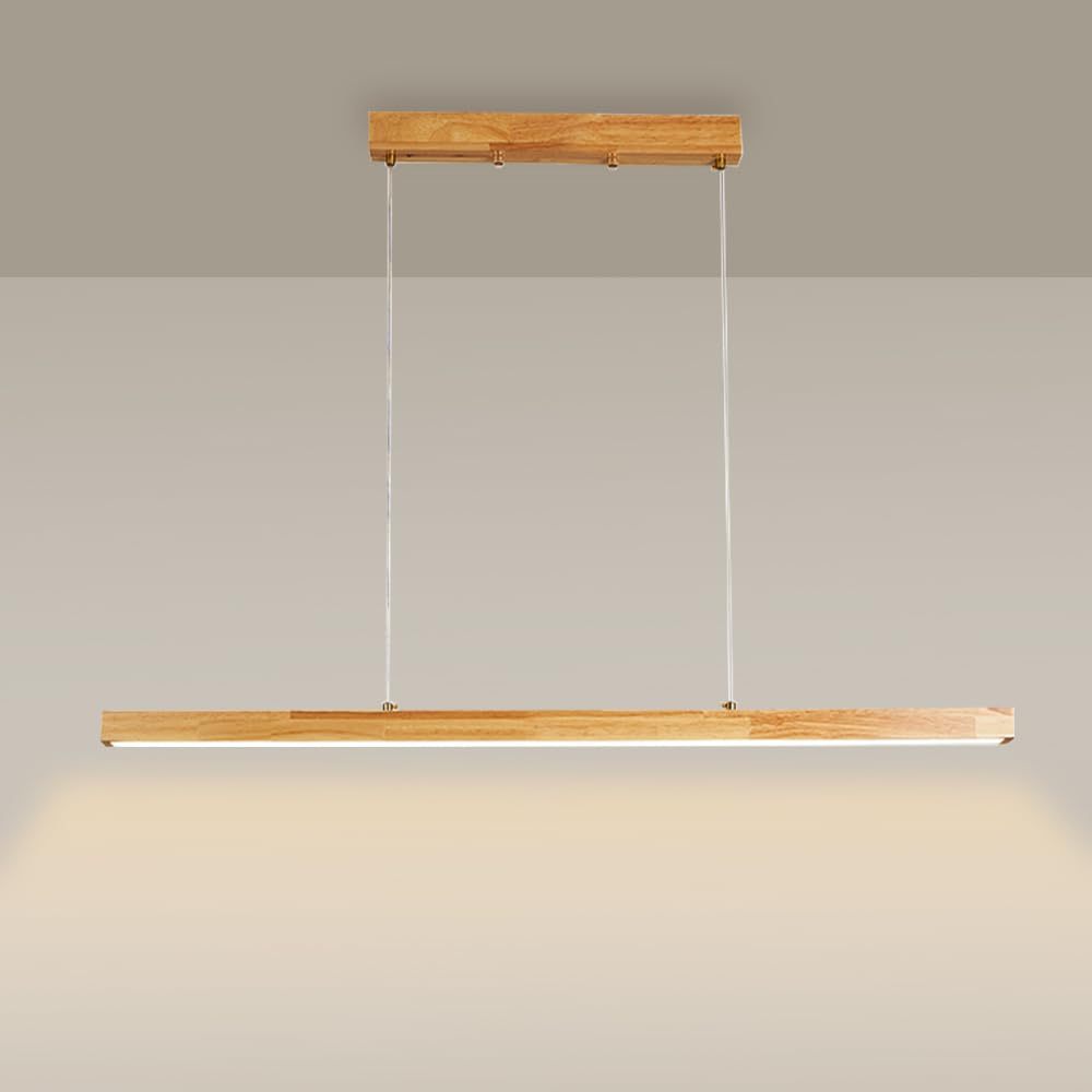 LYMSXAZOU Minimalist Nordic Wood Chandelier - Linear Pendant Light for Kitchen Island Dining Room Office & Living Space Modern Hanging Ceiling Fixture