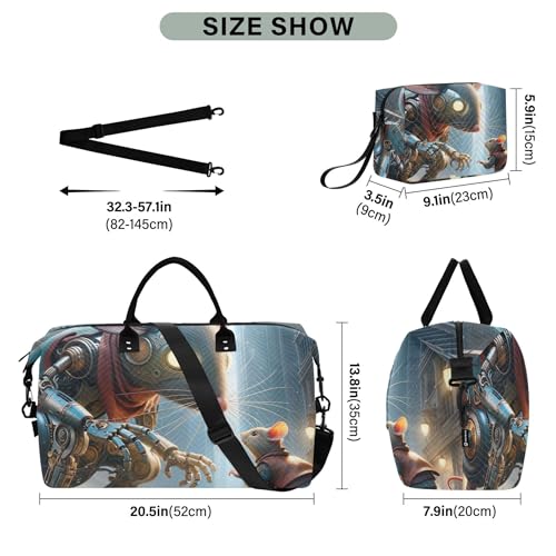 Guided Rat Robot Mouse Duffle Travel Bag Toiletry Pouches Set of 2, Modern Gym Bag Small Weekender Travel Bag3