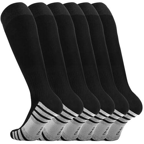 Sea Zaela 3 Pairs Soccer Sock Men Baseball Socks Youth Athletic Team Sport Knee High Cushion Softball Football sock Black Large