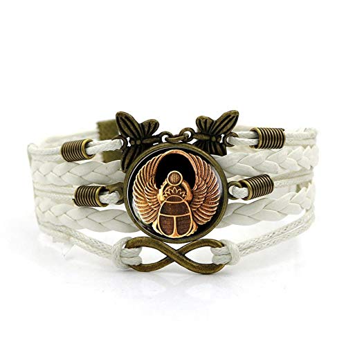 Preisvergleich Produktbild YUANOMSL Gewebtes Armband,Weißer Ägyptischer Skarabäus Käfer Tier,Zeit Edelstein Armband Mehrschichtige Handgewebte Glas Kombination Schmuck Damenmode Europäischen Und Amerikanischen Stil Schmuck