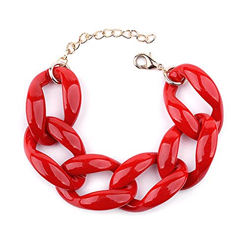 Resin Link Bracelet Trendy Bracelet Colorful Bracelet Acrylic Paperclip Chain Bracelet Minimalist Rainbow Resin Link Bracelet Oval Chain Link Bracelet For Women Girls Gifts-Red #TOP9