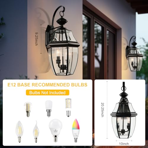 Outdoor Wall Lights, 20inch Large Exterior Lighting Fixtures, 2 Light Waterproof Wall Sconce with Glass Shades, Aluminium Outside Lanterns for Porch Farmhouse Patio Doorway Yard (E12 Base Max 60W ) by LPRZSG - Image 5