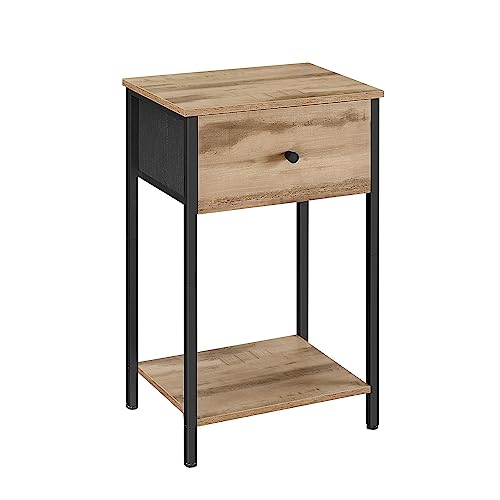 VASAGLE Nachttisch, Beistelltisch mit Stoff-Schublade, 61 cm hoher Nachtschrank, mit Ablage, für Wohnzimmer, Schlafzimmer, eichenbraun LGS021B50