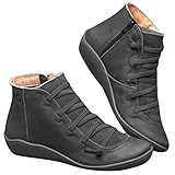 2. Gummisohle Diawp Kunstleder Stiefeletten Herbst Vintage Schnürschuhe Damen Bequeme Flache Fersenstiefel Reißverschluss Kurzer Boot