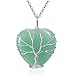 Top Plaza Natural Green Aventurine Healing Crystals Necklace Silver Tree of Life Wire Wrapped Heart Shape Stone Pendant for Womens Girls Ladies