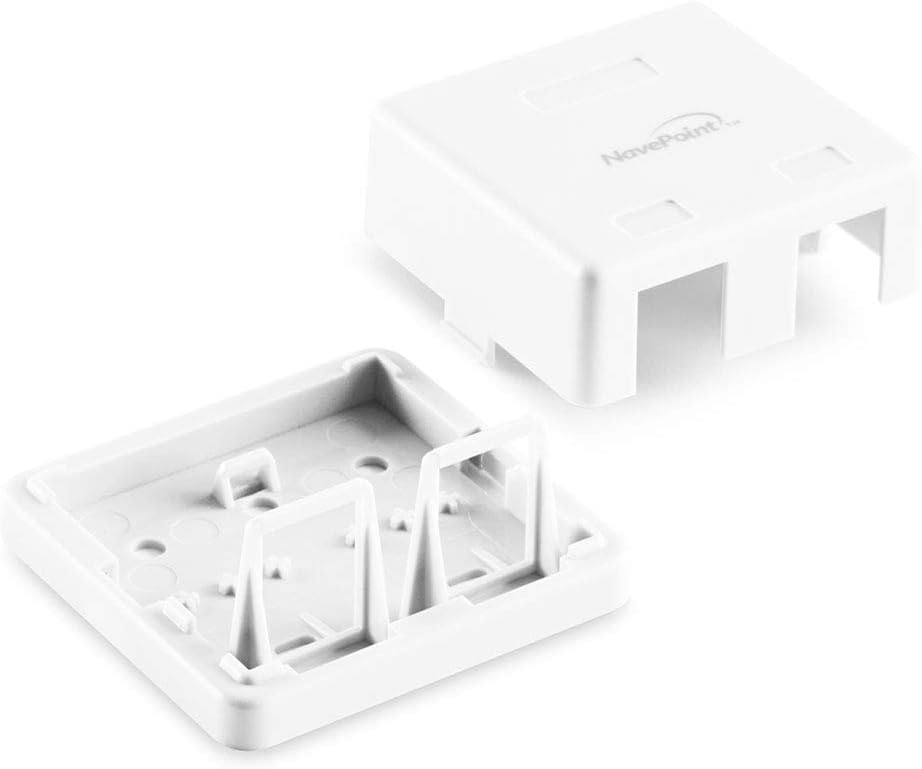 NavePoint Keystone Jack Surface-Mount Box 2-Port White, 10-Pack