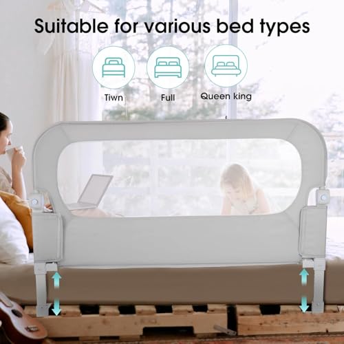 Bed Rail for Toddlers King Size Bed - 59 In Toddler Guard Rails for Queen, Full, Twin, Bunk, King Size Bed Adjustable Heights & Swing Down Bedrail Extral Tall Child Safety Side Railing Guards for Kids - Thumbnail 4