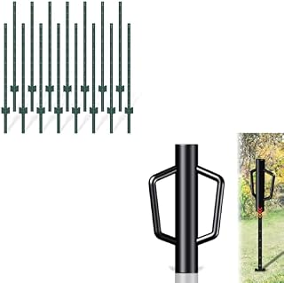 Metal Fence Post 4 Feet Green, Pack of 15 Bundle Post Driver 12LB