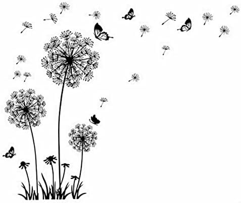 ADL Dandelion Wall Stickers - Living Room Butterfly Flower Wall Stickers for Bedrooms for Girls - Plant Wall Art Stickers - Wall Decal Adults Baby Nursery Room Wall Decor (Black)