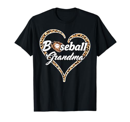 Proud Baseball Grandma Leopard Heart Nana Gigi T-Shirt