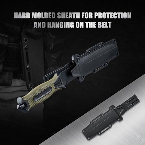 Leopcito 2pcs 10\" Fixed Blade Tactical Knives with Sheath and Clip, Survival Full Tang Non-Slip Handle Knife for Camping, Hunting, Adventure, Outdoors, EDC, Green Handle - Thumbnail 6